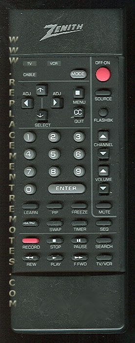ZENITH 12419113 TV Remote Control