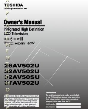 Buy TOSHIBA 26AV502UOM 26AV502U 32AV502U 32AV50SU Operating Manual