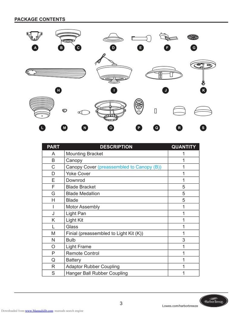 Harbor Breeze 40094 Ceiling Fan Operating Manual Physical Copy, image size:800x1036