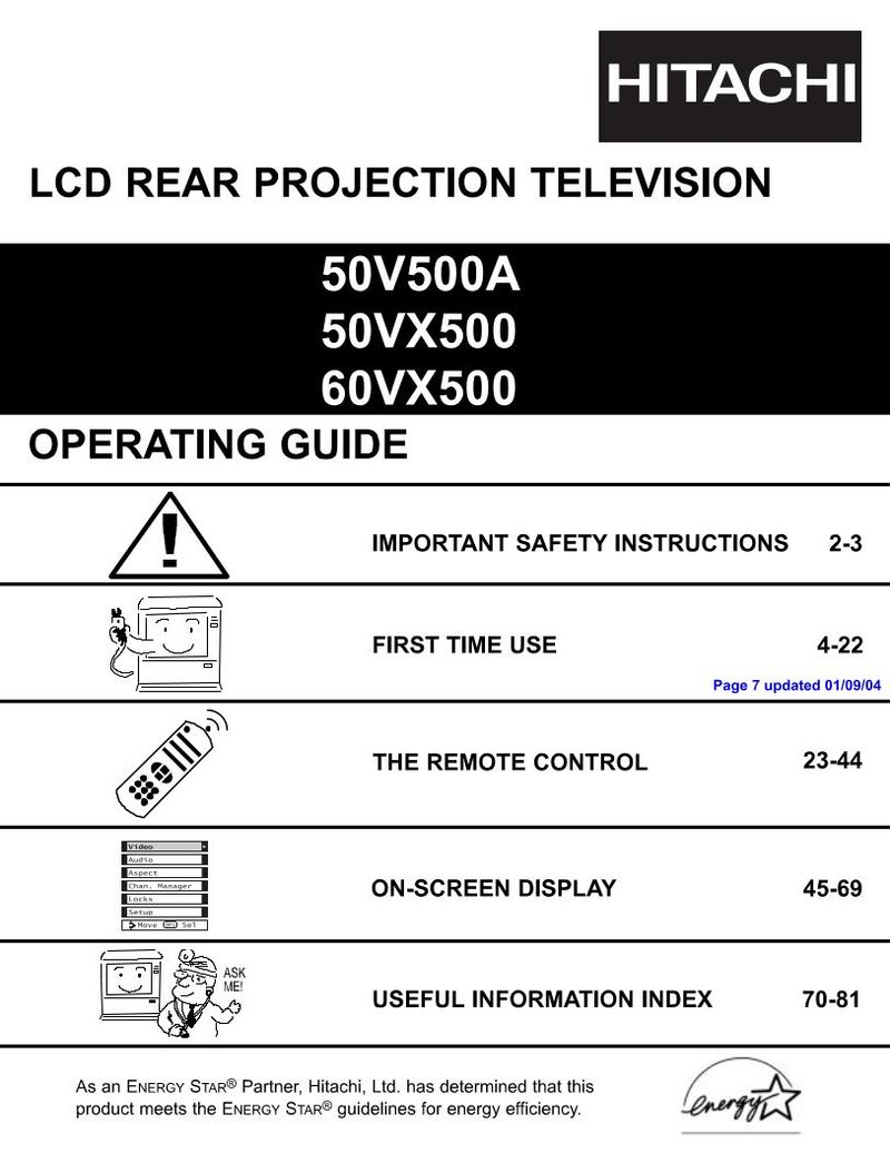 Hitachi 50V500 50V500E 50V500G TV Operating Manual
