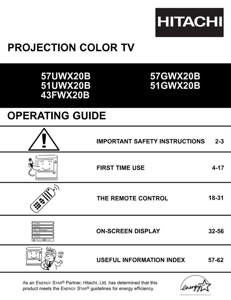 Hitachi 43FWX20B 51GWX20B 51UWX20B TV Operating Manual