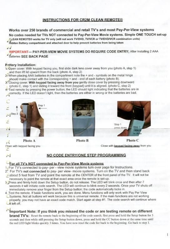 Download FREE DYNATRON CleanRemoteInstructions CR2MOM CR2M_Remote