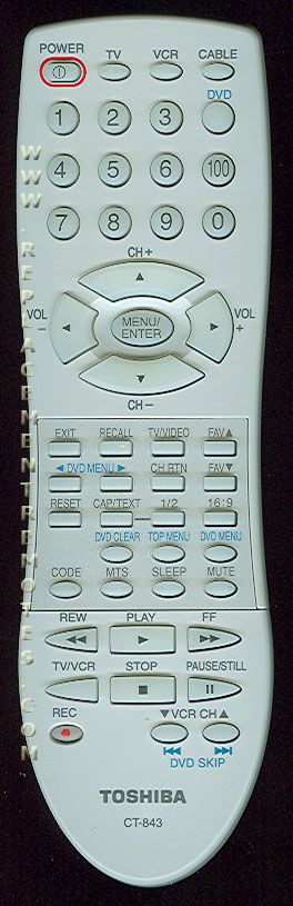 TOSHIBA CT843 TV Remote Control
