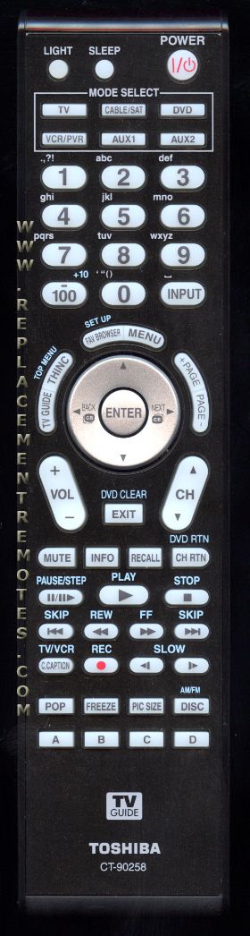 TOSHIBA CT90258 TV Remote Control