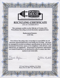 replacement remotes recycling certificate 2