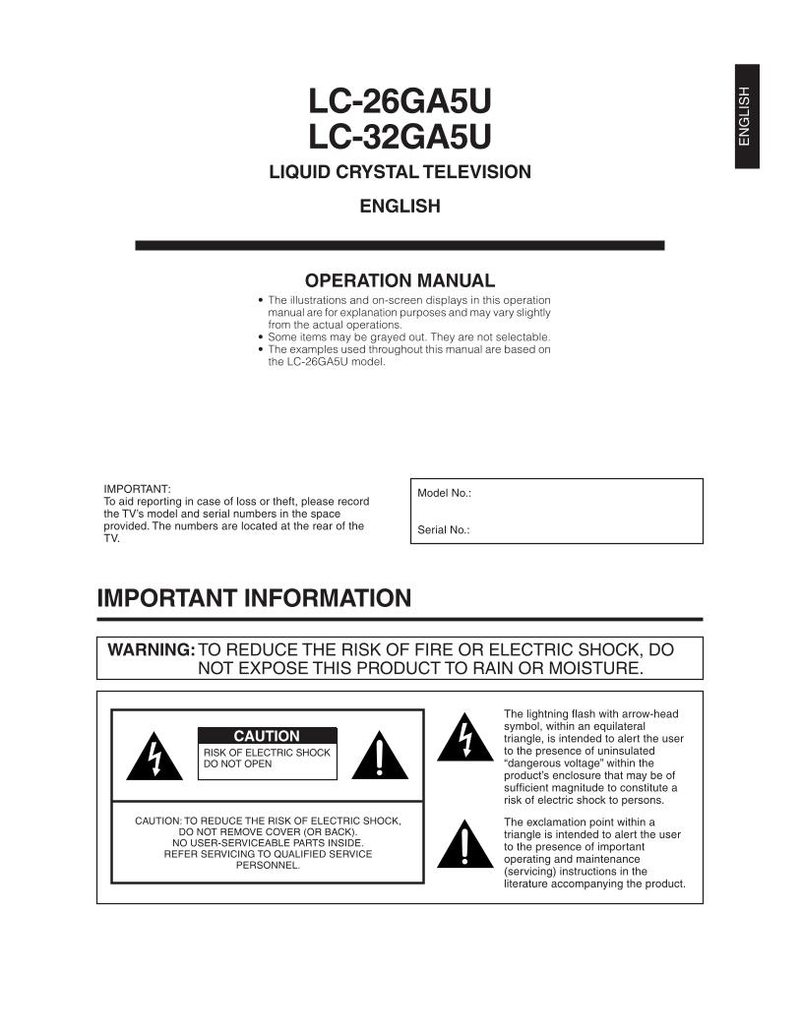 Sharp LC26GA5U LC32GA5U TV Operating Manual