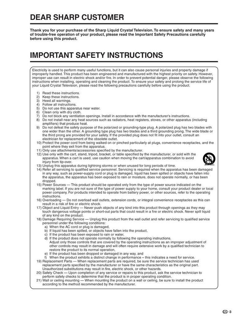Sharp LC26GA5U LC32GA5U TV Operating Manual