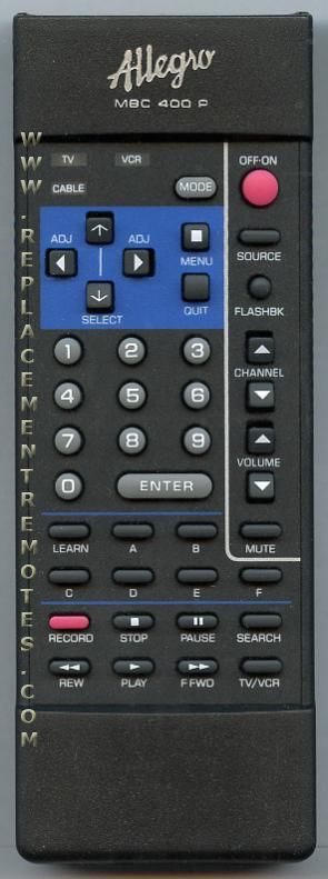 ALLEGRO MBC400P TV Remote Control
