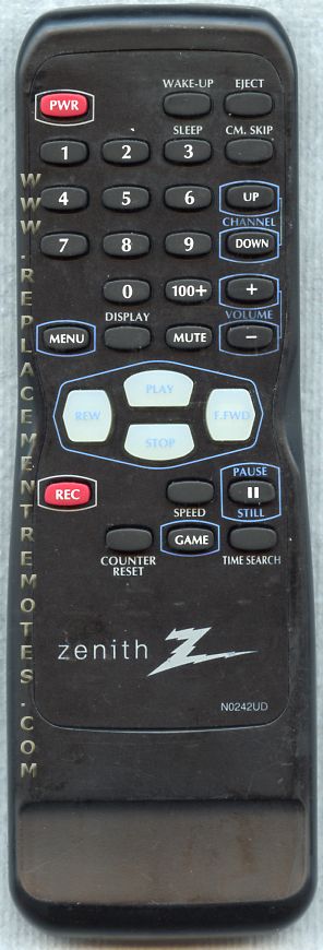 ZENITH N0242UD VCR VCR Remote Control