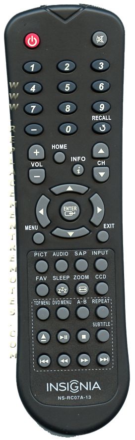 INSIGNIA NSRC07A13 TV/DVD Combo TV/DVD Remote Control