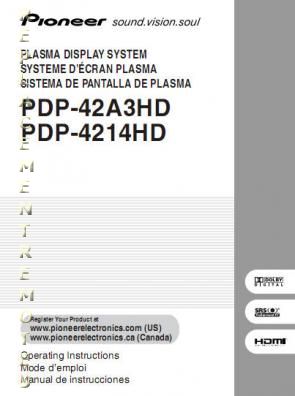 Buy PIONEER PDP42A3HDOM PDP4214HD PDP42A3HD Operating Manual