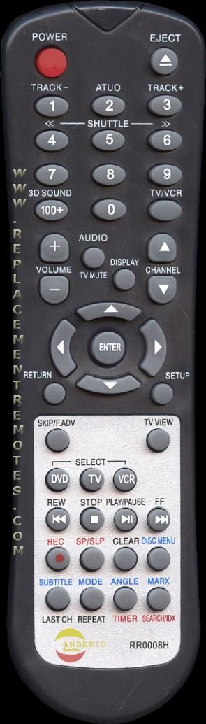 ANDERIC RR0008H for GOVIDEO DVD/VCR Combo Player DVD/VCR Remote Control