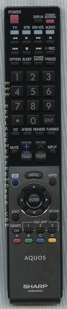 SHARP RRMCGA890WJSA TV Remote Control