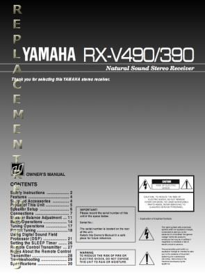 Buy YAMAHA RXV390OM RXV390 RXV490 Operating Manual
