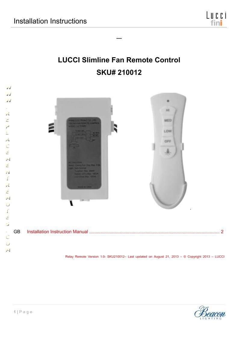 Buy Lucci Uc7216t Slimline Uc7216t Ceiling Fan Remote Control