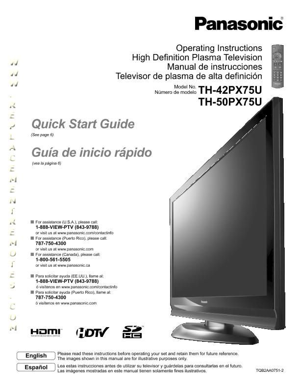 Buy Panasonic TH42PX75OM TH42PX75 TH50PX75 Operating Manual