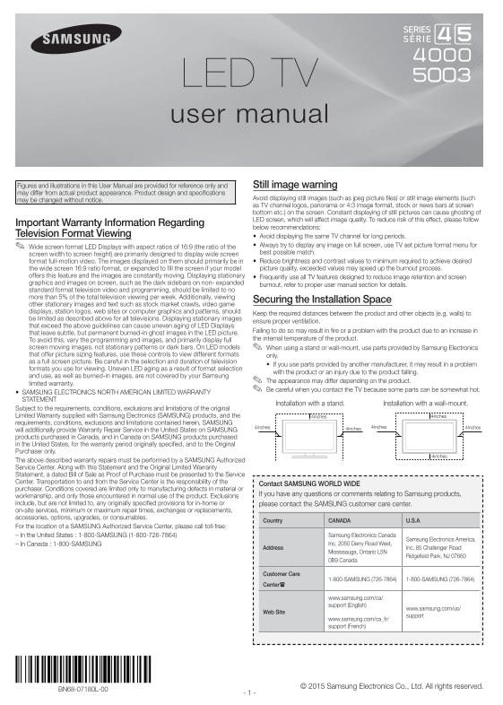 Buy SAMSUNG UN32J5003OM PN51F4500 UN32J4000 UN32J5003 Operating Manual