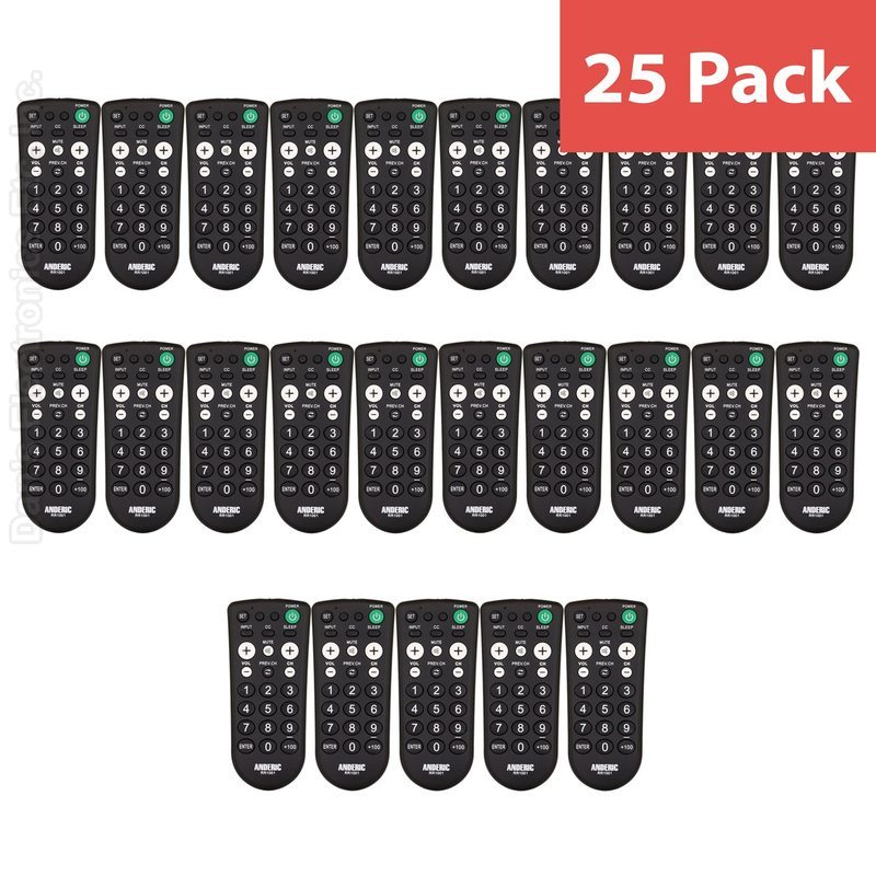 Anderic RR1001 1-Device Universal TV Remote Control with Large Keys for Hospitality-25 Pack