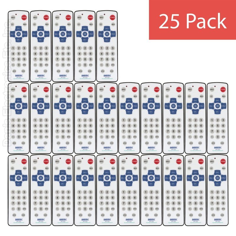 Anderic RR1002 Hospitality Universal TV Remote Control with EzWipe Surface and Water Resistant-25 Pack