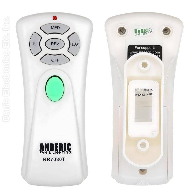 Anderic RR7080T Replacement Ceiling Fan Remote Control for Hampton Bay CHQ7080T, UC7080T with Up, Down, and Reverse KeysWall mount included