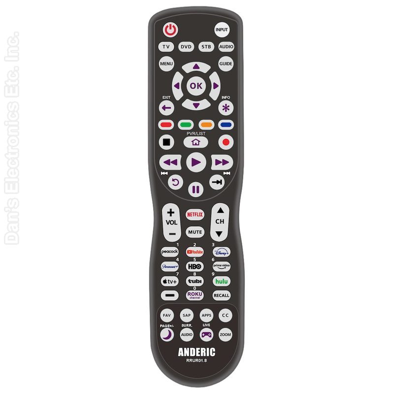 Anderic RRUR01.7 4-Device Universal Remote Control for Roku Streaming Players & Roku TV's | Backlighting, Learning, and Macro