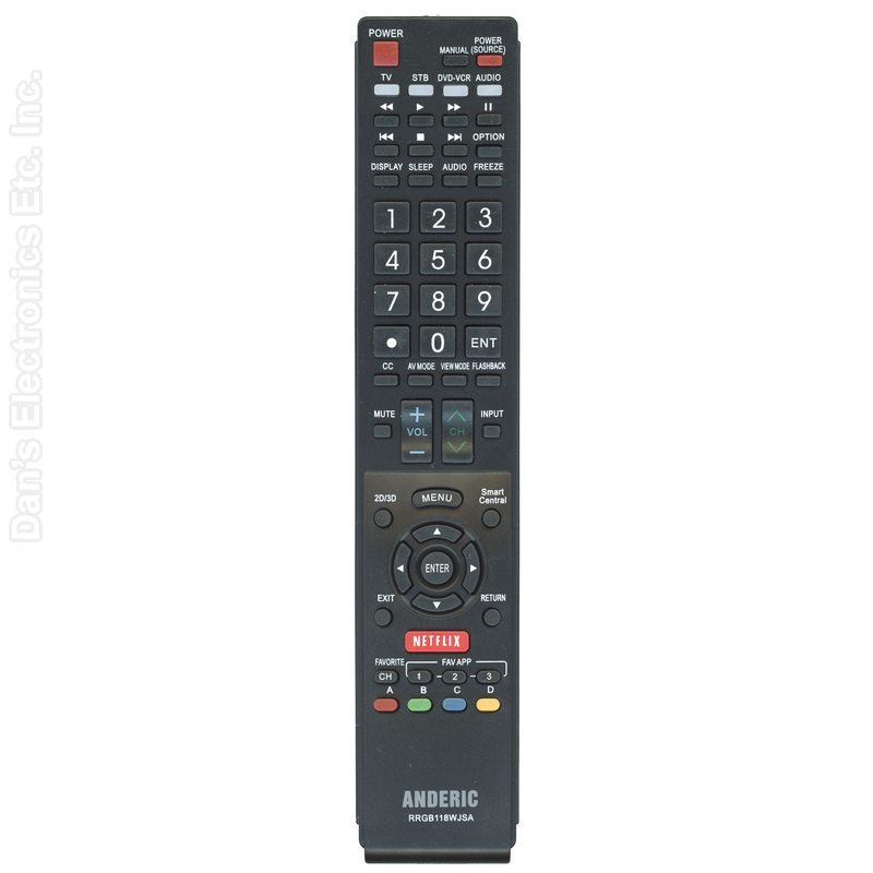 Sharp GB118WJSA Aquos Smart TV Remote Control | NETFLIX | IR - RRMCGB118WJSA-Substitute (RRGB118WJSA)