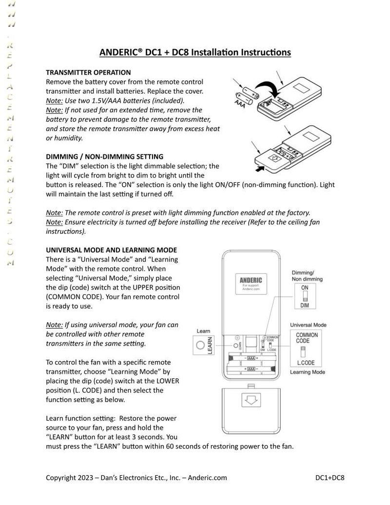 Buy Anderic DC896SG8 6 Speed for DC DC8 Ceiling Fan Ceiling Fan Receiver