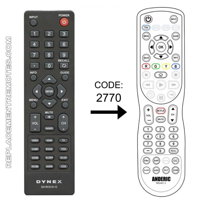 Buy Dynex DXRC02A12 DXRC02A12 098GRABDUNEDYJ TV Remote Control