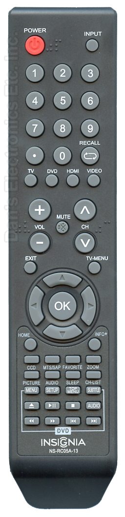 INSIGNIA NSRC05A13 TV/DVD Combo TV/DVD Remote Control