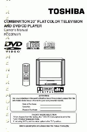 TOSHIBA MD20FN1 MD20FN1ROM TV/DVD Combo Operating Manual