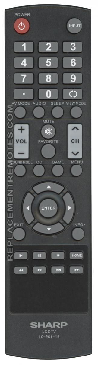 SHARP LCRC116 TV TV Remote Control
