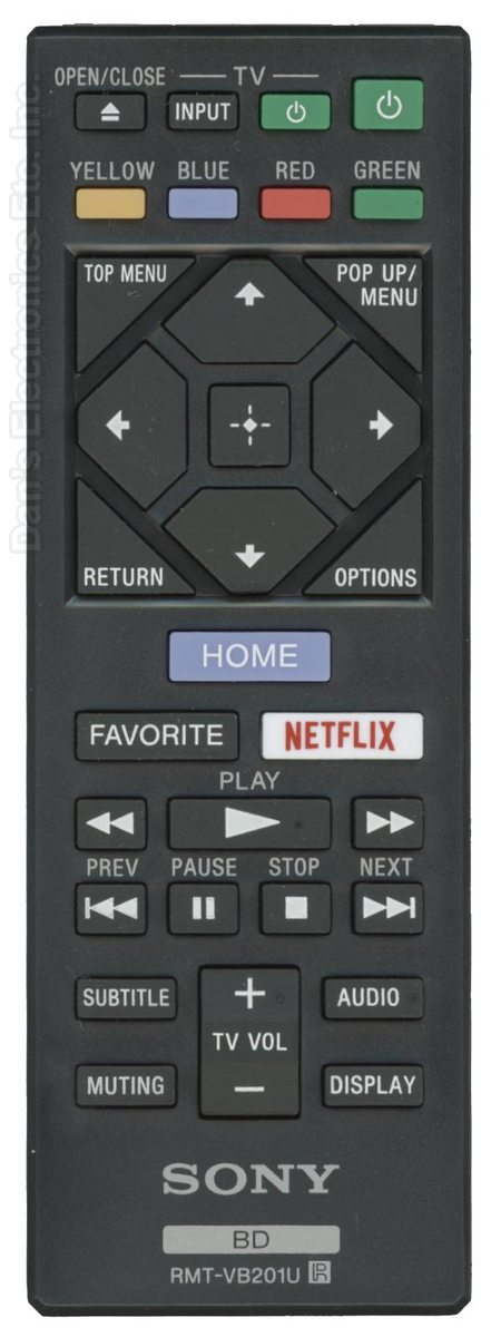 SONY RMTVB201U Blu-Ray DVD Player Blu-ray Remote Control