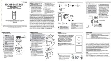 Hampton Bay KUJCE10318 3-Speed Universal Ceiling Fan Remote Control