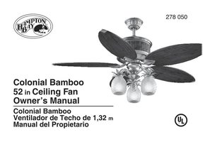 Hampton Bay AC375 Colonial Bamboo 52 in. Ceiling Fan Ceiling Fan Operating Manual
