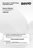 Sanyo FWBP706FA Blu-Ray DVD Player Operating Manual