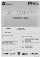 Hitachi LE24C109 TV Operating Manual
