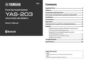 Yamaha NSWSW41 YAS203 YAS203BL Sound Bar System Operating Manual