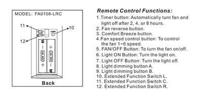 Anderic Generics FA0108-LRC Ceiling Fan Remote Control