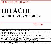 Hitachi 27CX01B TV Operating Manual