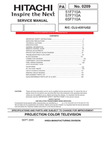 Hitachi 05 06 SM00001 51F710A DP55 57F710A 65F710A (187 pages) TV Service Manual