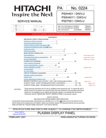 Hitachi P50H401 P50H4011 P50T551 (145 pages) TV Service Manual