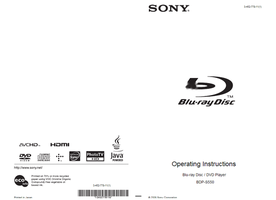 Sony BDP-S550 83 pages Blu-Ray DVD Player Operating Manual