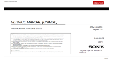 Sony GR2VH 9-888-900-A2 (95 pages) TV Service Manual