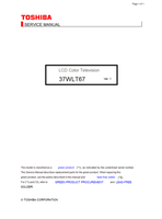 Toshiba 37WLT67 (173 pages) TV Service Manuals Toshiba 37WLT67 (173 pages) TV Service Manuals