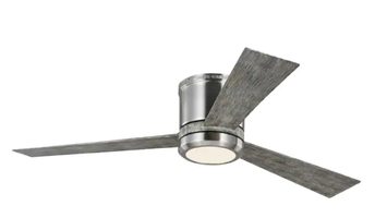 Monte Carlo Clarity 52 in LED Indoor Brushed Steel Flush Mount with Teak Blades Ceiling Fan