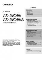 Onkyo TXSR500 TXSR500E Audio/Video Receiver Operating Manual