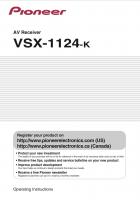 Pioneer VSX1124K Audio/Video Receiver Operating Manual