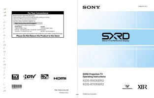 SONY KDSR60XBR2OM TV Operating Manuals SONY KDSR60XBR2OM TV Operating Manuals