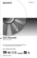 Sony RDRHX680 RDRHX780 RDRHX980 DVD Player Operating Manual