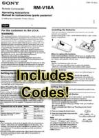Sony RMV18A & CodesOM Universal Remote Control Operating Manual
